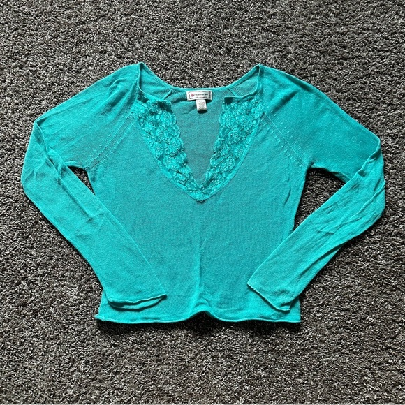 2000s Y2K One Step Up Teal Lace Two Piece Cami & Sweater Set Size L - Picture 1 of 6